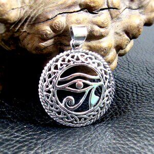 Solid 925 Sterling Silver Egyptian Eye of Horus Pendant - Celtic Third Eye